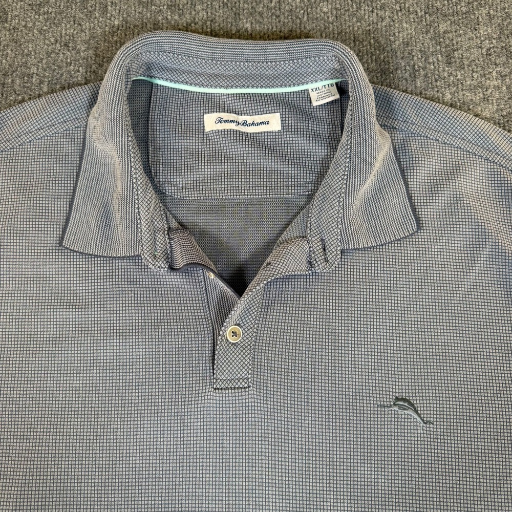 Tommy Bahama Mens XXL Grey Micro Check Modal Blend Short Sleeve Polo Shirt‎ 3020